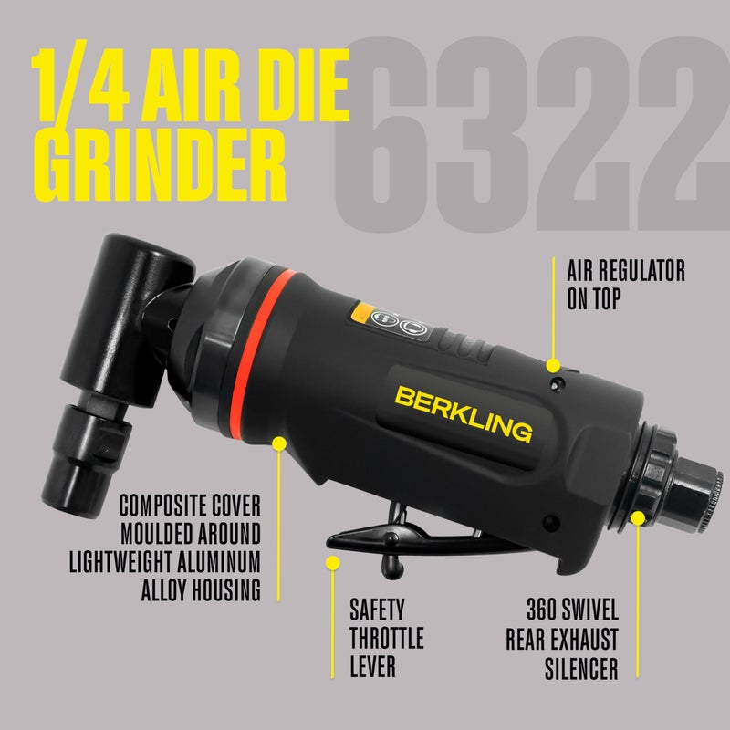 Berkling Tools 1/4" Right Angle Air Die Grinder â€“ Professional-Grade Heavy-Duty Pneumatic Grinder with Variable Speed Control for Precision Grinding, Polishing & Sanding - Image 3